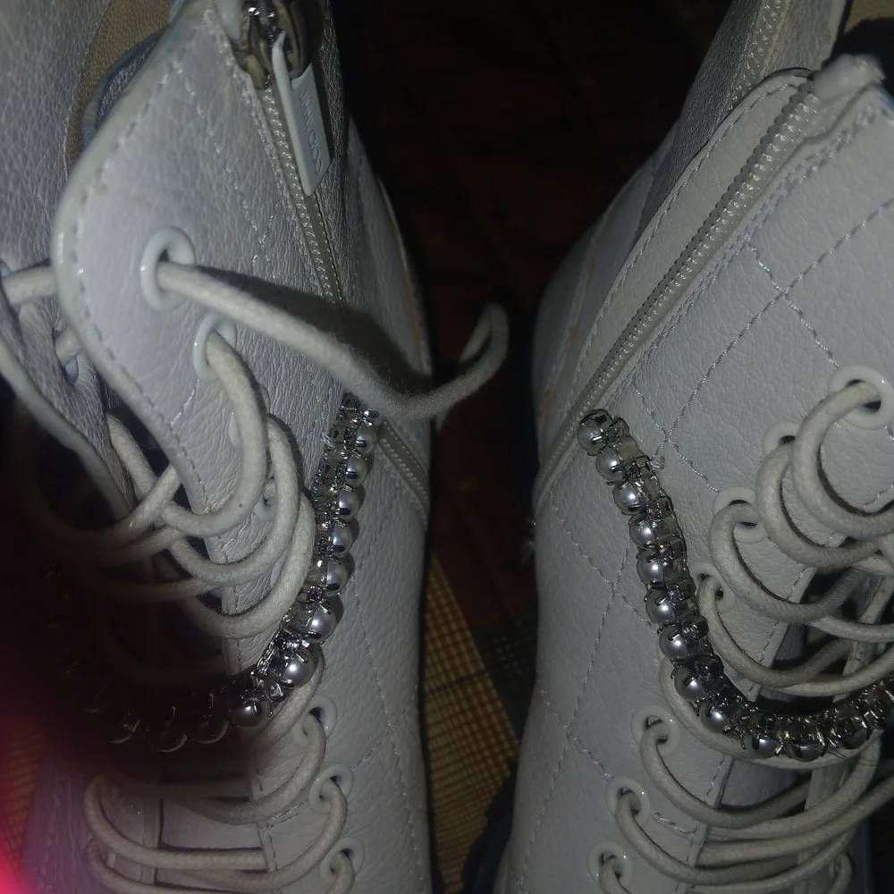Jimmy Choo White Ankle Boots with Rhinestone Accent - Picture 4 of 5